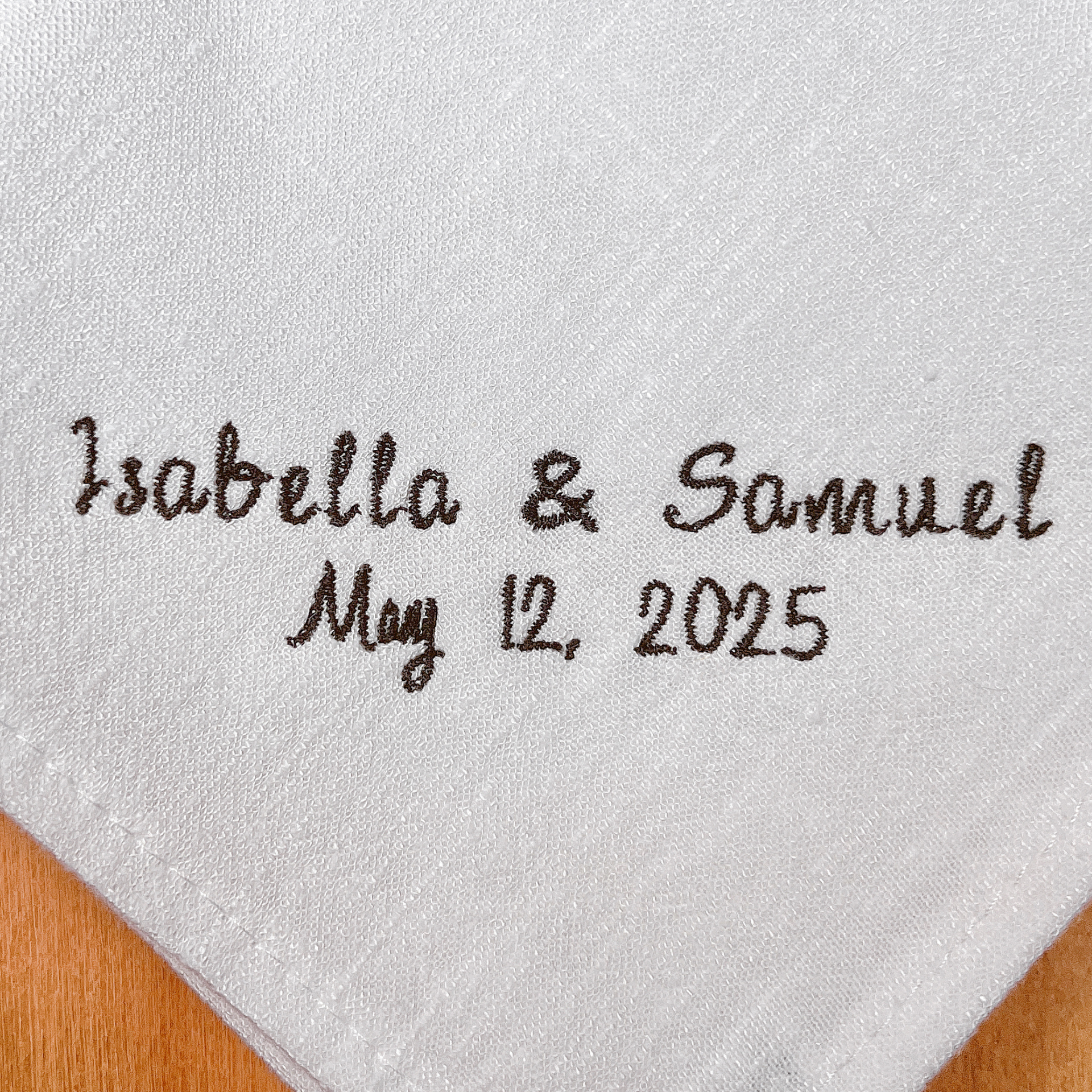 CUSTOM EMBROIDERED HANDKERCHIEF | Names & Wedding Date