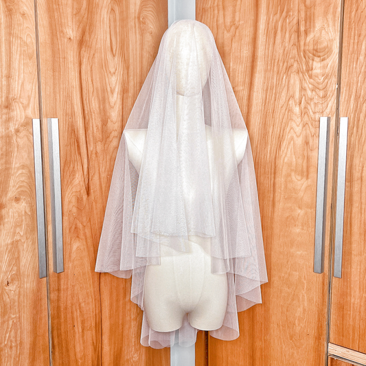 Two Tier English Net Drop Veil with Raw Edge and Blusher: Fingertip, Chapel & Cathedral Length – DAPHNE