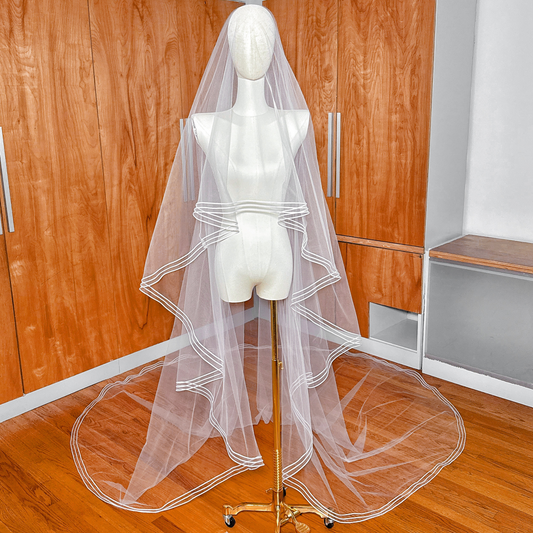 Two Tier Tulle Veil with Corded Edge and Blusher: Cathedral & Chapel Length – GIOVANNA