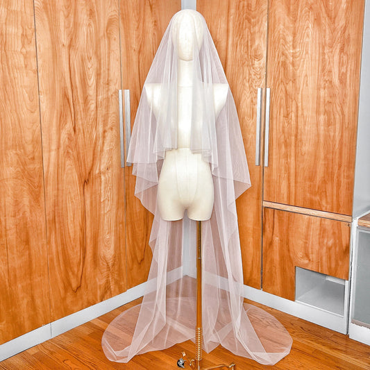 Simple Two Tier Chapel Length Drop Veil with Blusher – ILEANE