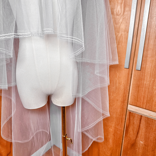 Two Tier Veil with Pencil Edge and Blusher: Fingertip to Cathedral Length - MESSEIS