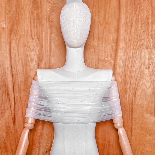 NERINE | Ruched Tulle Wrap with Pearls