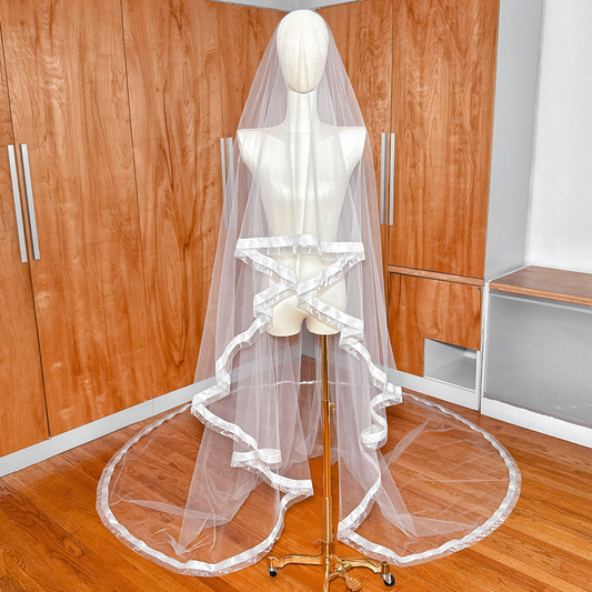 Two Tier Cascading Satin & Organza Edge Veil - Cathedral & Chapel Length – PRIMROSE