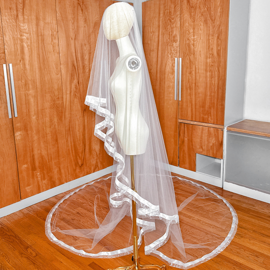 Two Tier Cascading Satin & Organza Edge Veil - Cathedral & Chapel Length – PRIMROSE