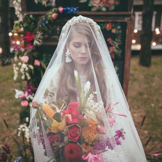 Two Tier Tulle Cathedral Veil with Raw Edge and Blusher – ROMA