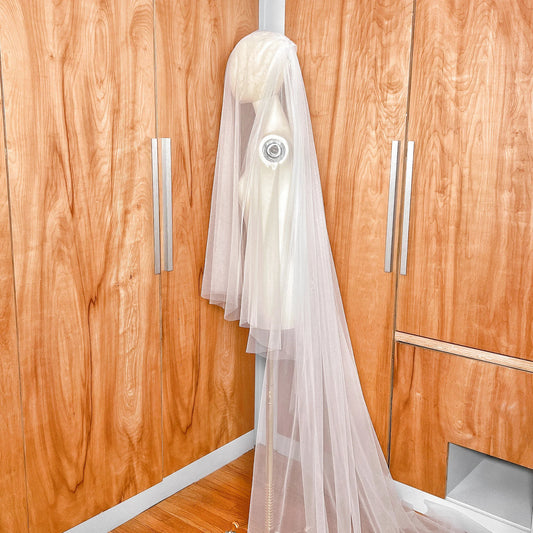 Two Tier Tulle Cathedral Veil with Raw Edge and Blusher – ROMA