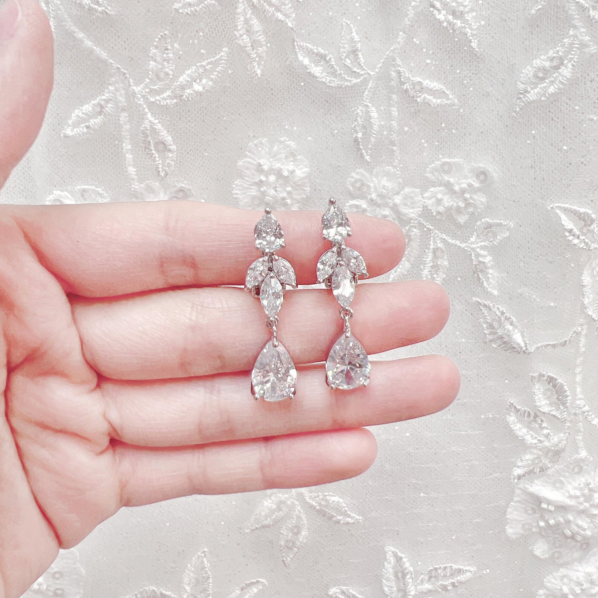Clip On CZ Drop Earrings
