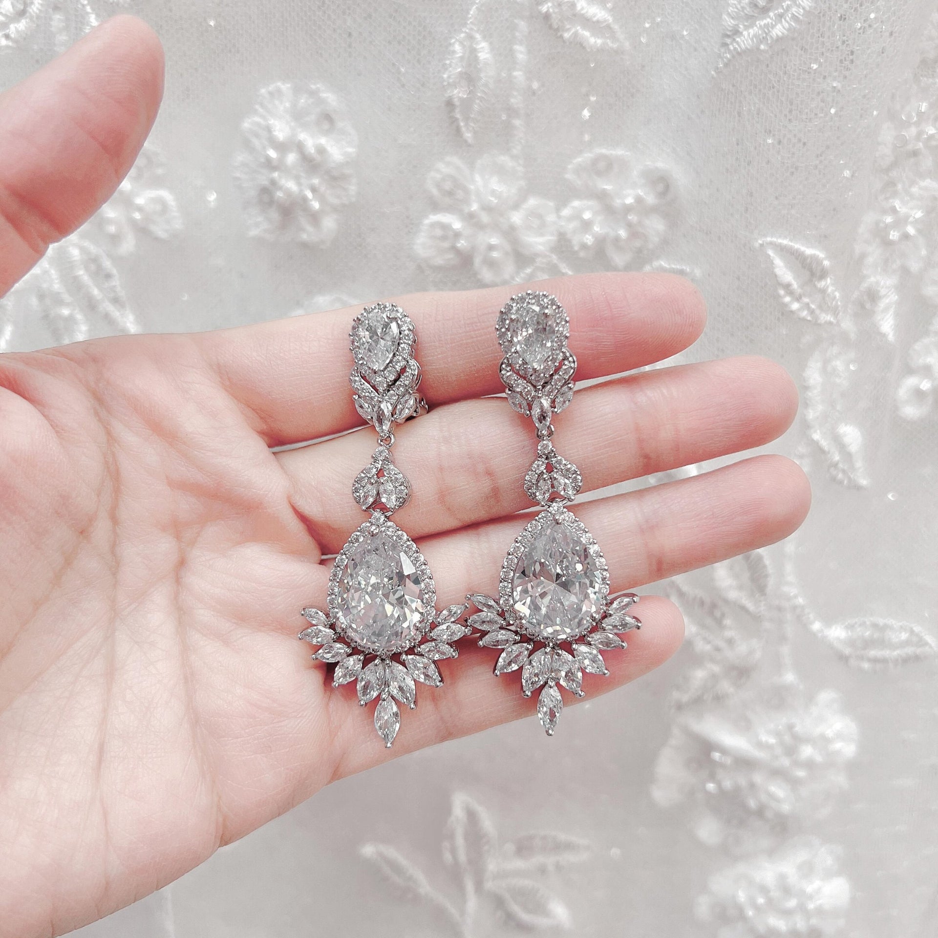 Statement Clip On CZ Earrings