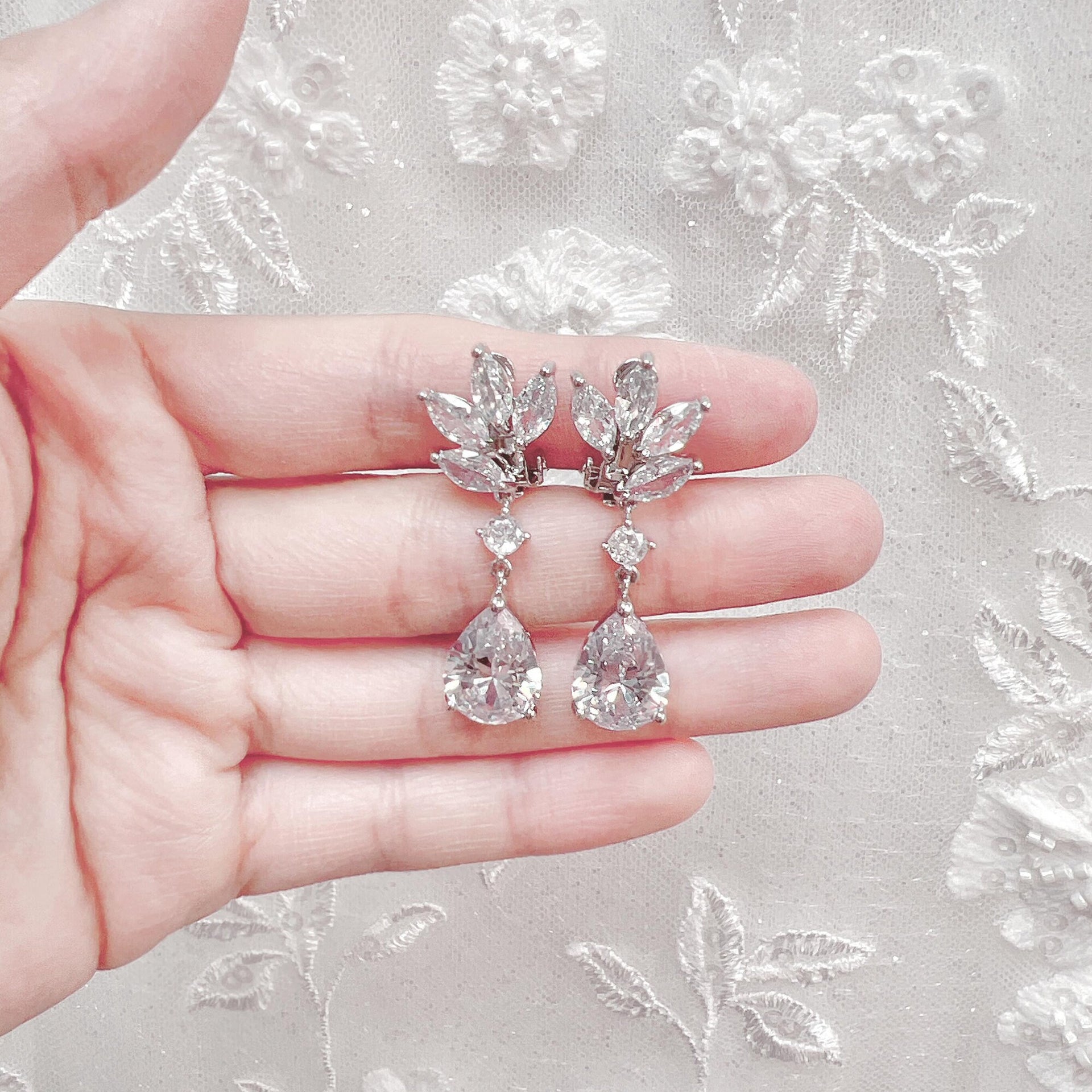 Clip On CZ Bridal Earrings