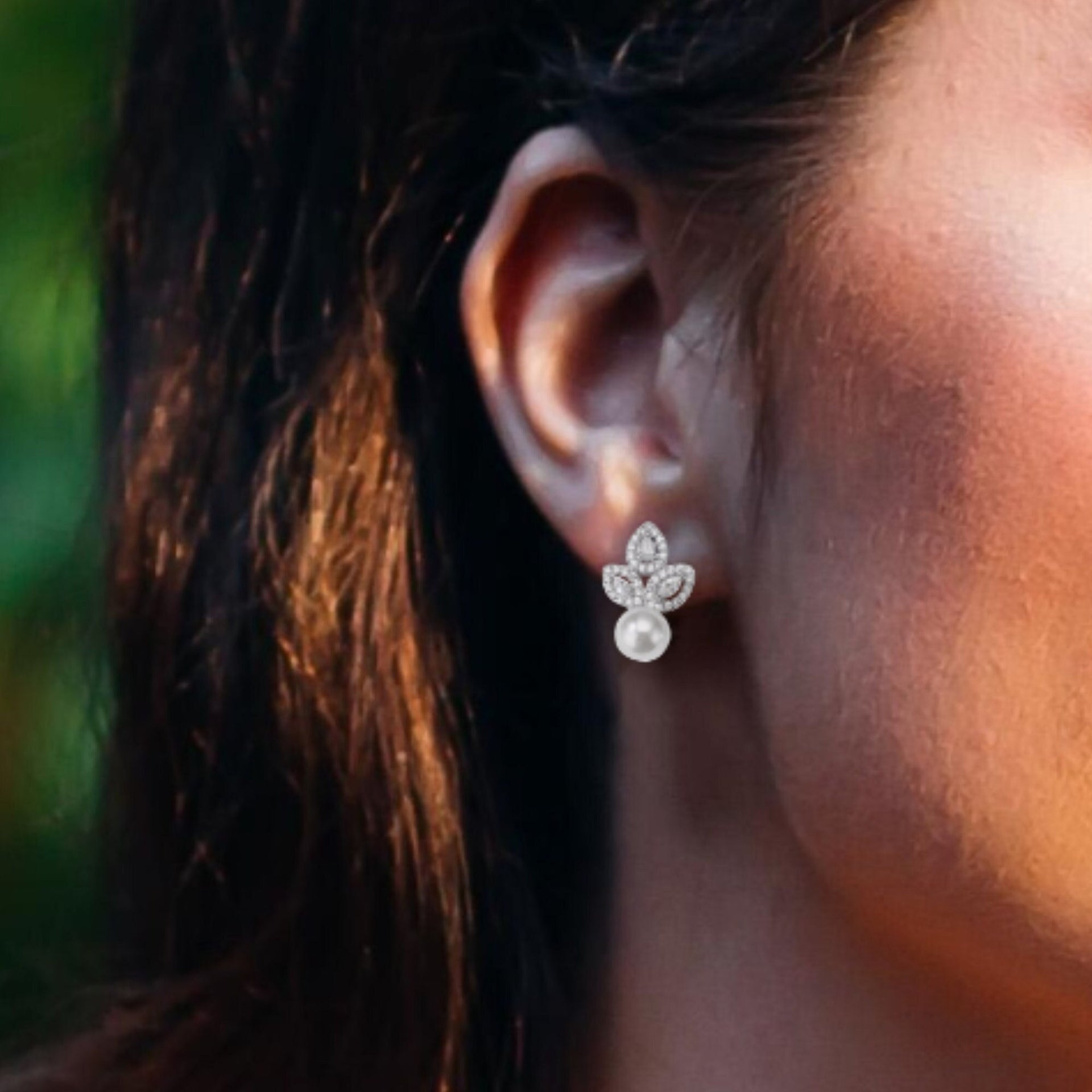 Silver Pearl Earrings Studs