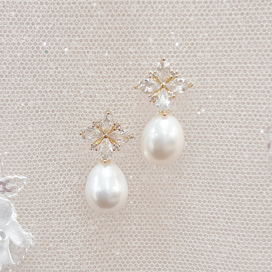 Gold Pearl Wedding Earrings