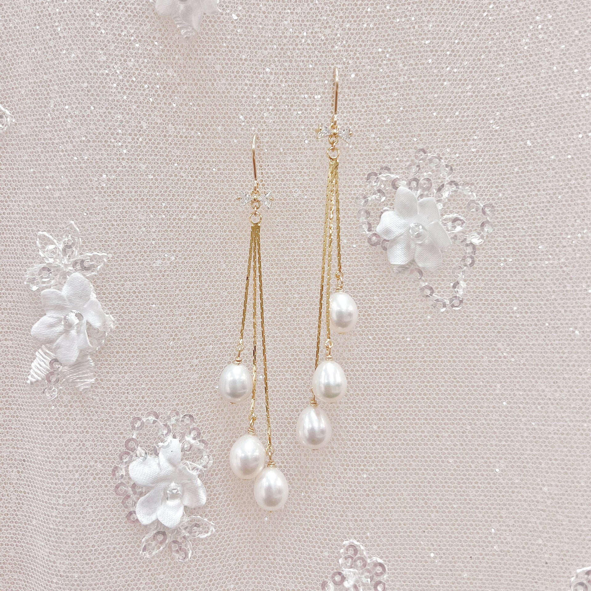 Long Pearl Bridal Earrings