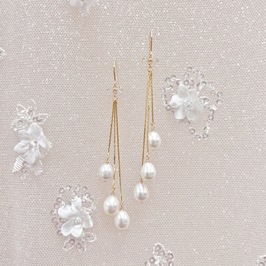 Long Pearl Bridal Earrings