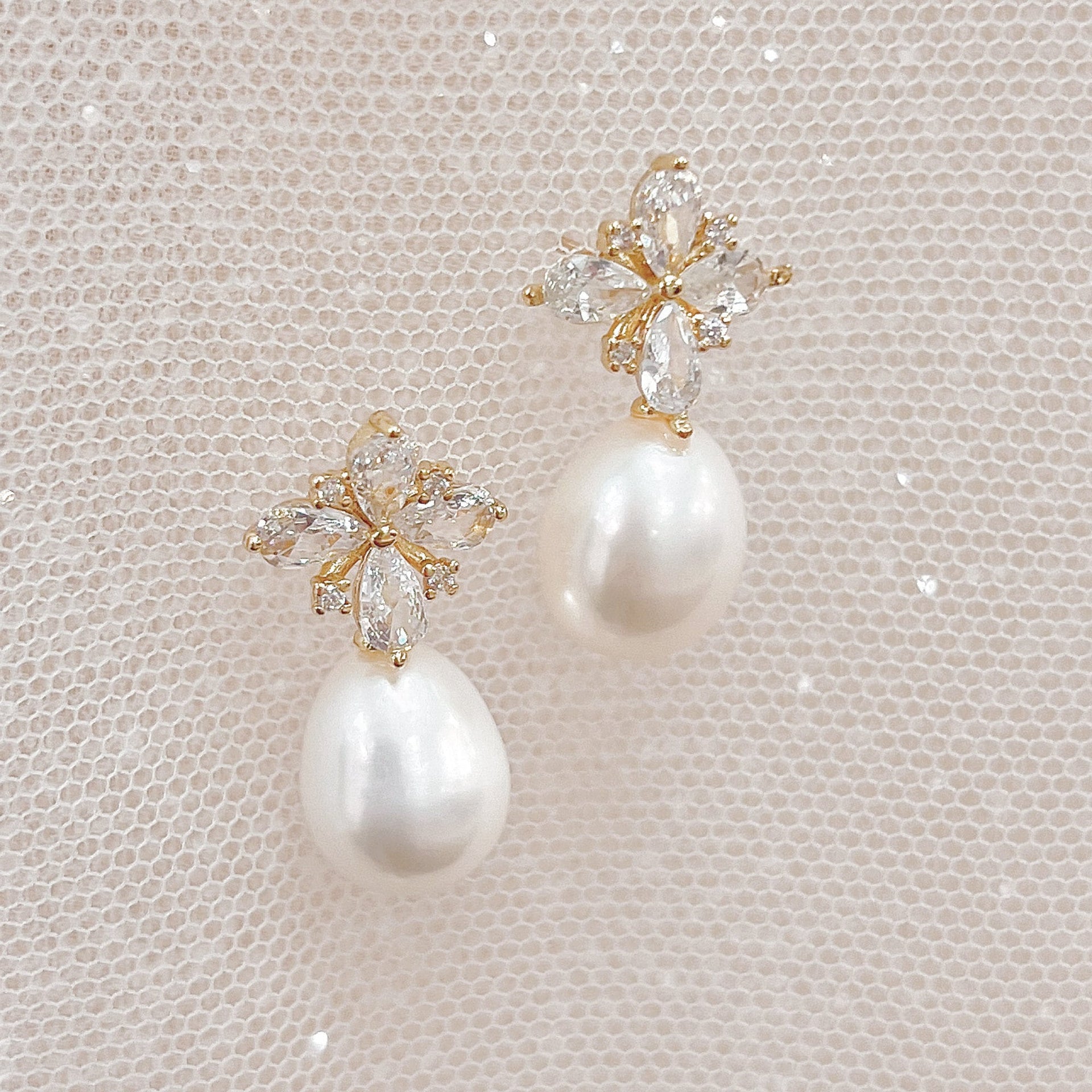 Gold Pearl Wedding Earrings
