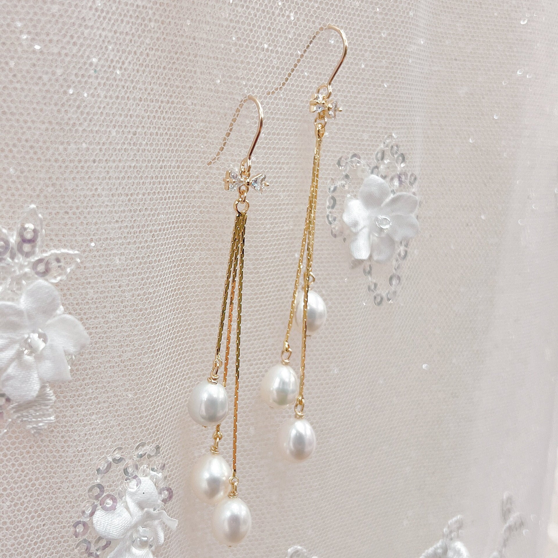 Long Pearl Bridal Earrings