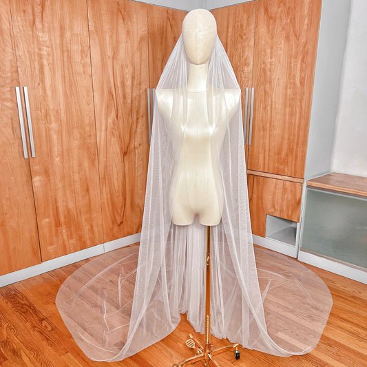 Drapey English Net Veil with Raw Edge: Fingertip to Royal Cathedral Length - ADMINA