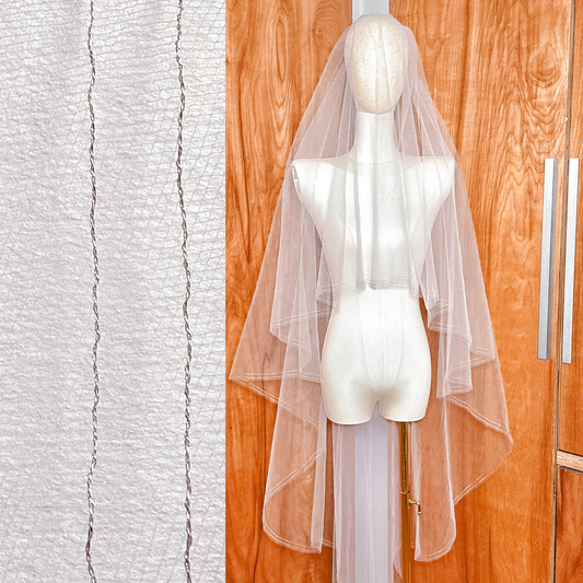 Two Tier Veil with Silver Metallic Edge and Blusher: Fingertip to Cathedral Length - FRANCOISE