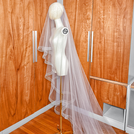 Two Tier Tulle Veil with Corded Edge and Blusher: Cathedral & Chapel Length – GIOVANNA
