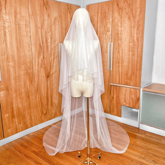 English Net Drop Veil with Raw Edge: Cathedral Length - GRACE