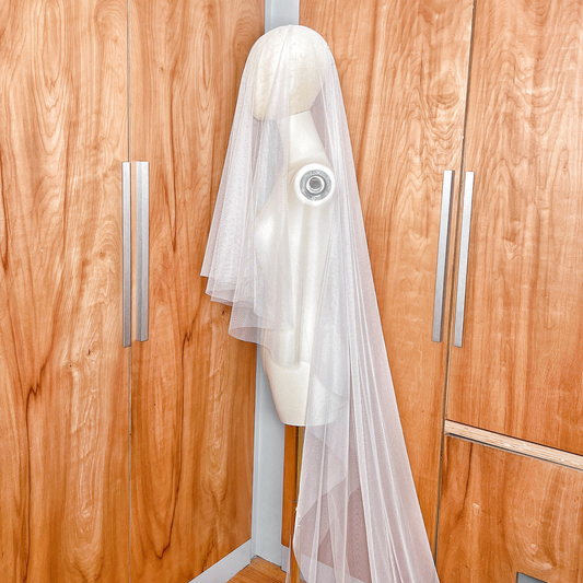 English Net Drop Veil with Raw Edge: Cathedral Length - GRACE