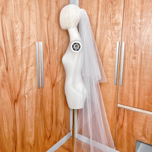 Two Tier Chapel Length Tulle Veil with Raw Edge and Blusher - HAYES