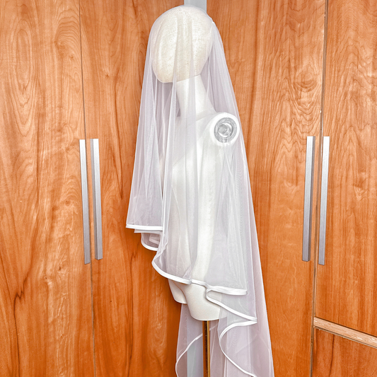 Two Tier Waltz Length Veil with Ribbon Edge - JILL