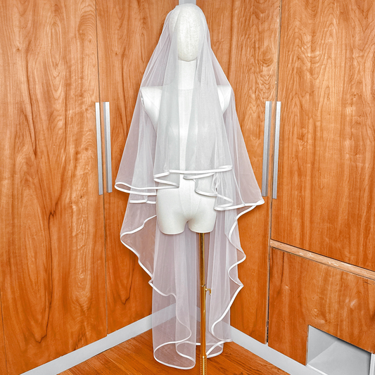 Two Tier Waltz Length Veil with Ribbon Edge - JILL