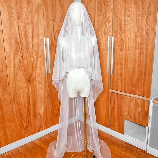 Simple Two Tier Bridal Veil with Pencil Edge: Cathedral & Chapel Length - LYS