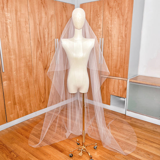 Waterfall Cathedral Tulle Veil with Raw Edge - MAYBRIE