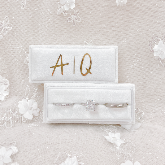 Custom Monogram Slim Rectangle Velvet Ring Box: Triple Slot