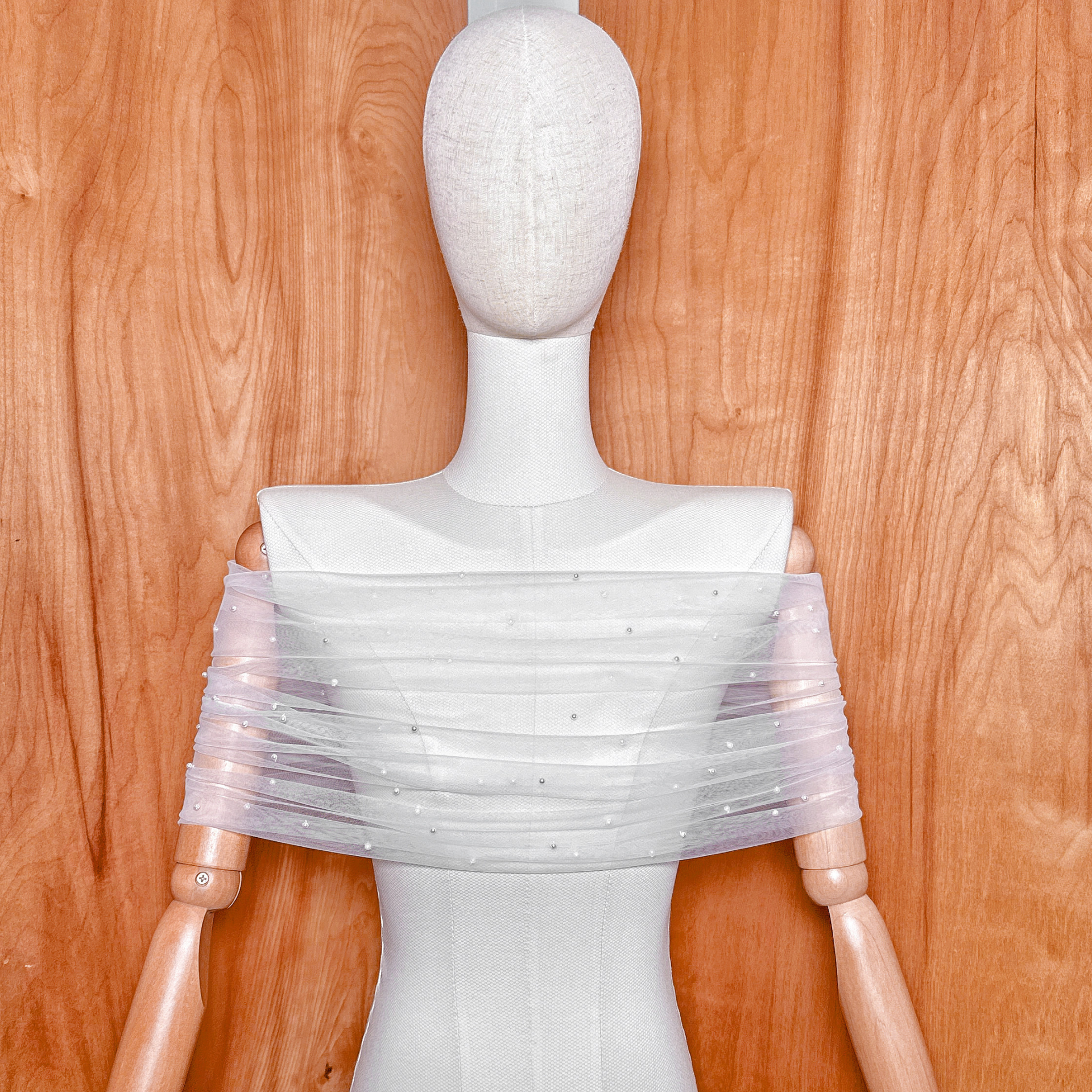 NERINE | Ruched Tulle Wrap with Pearls