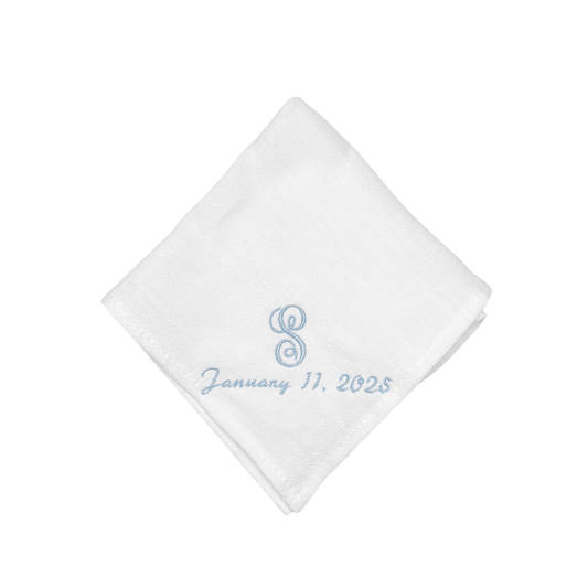 CUSTOM EMBROIDERED HANDKERCHIEF | Initial & Wedding Date