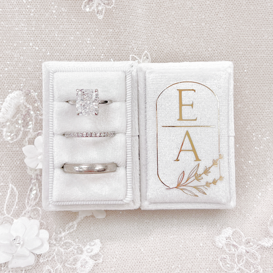 Custom Dual Initial Rectangle Velvet Ring Box: Triple Slot