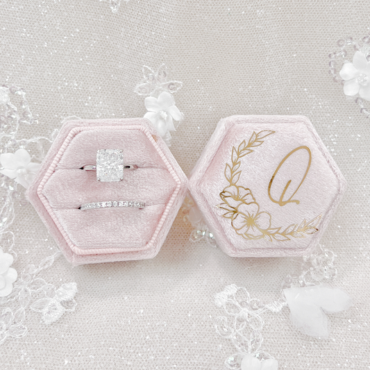Custom Floral Monogram Hexagon Velvet Ring Box: Double & Triple Slot