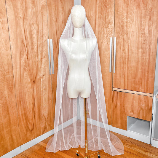 Chapel Length Tulle Veil with Raw Edge and Blusher - REAGAN