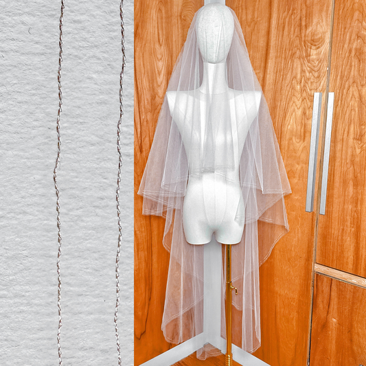 Two Tier Veil with Rose Gold Metallic Edge and Blusher: Fingertip to Cathedral Length - SINOPE