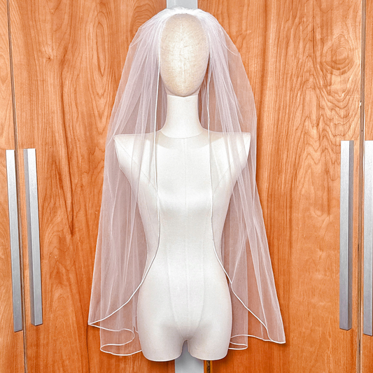 Voluminous Two Tier Fingertip Veil with Simple Thin Ribbon Edge – TAYLOR