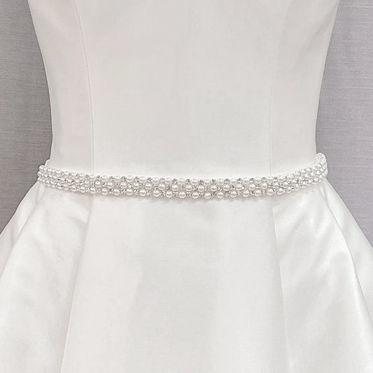 Simple Rhinestone and Pearl Belt - BALLINA