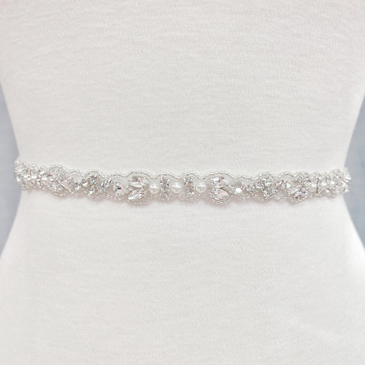 Silver Rhinestone and Pearl Belt - KARLA