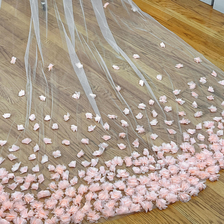 3D Pink Flower Veil