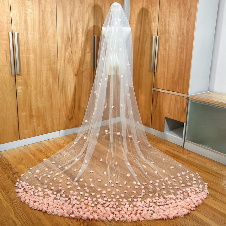 3D Pink Flower Veil