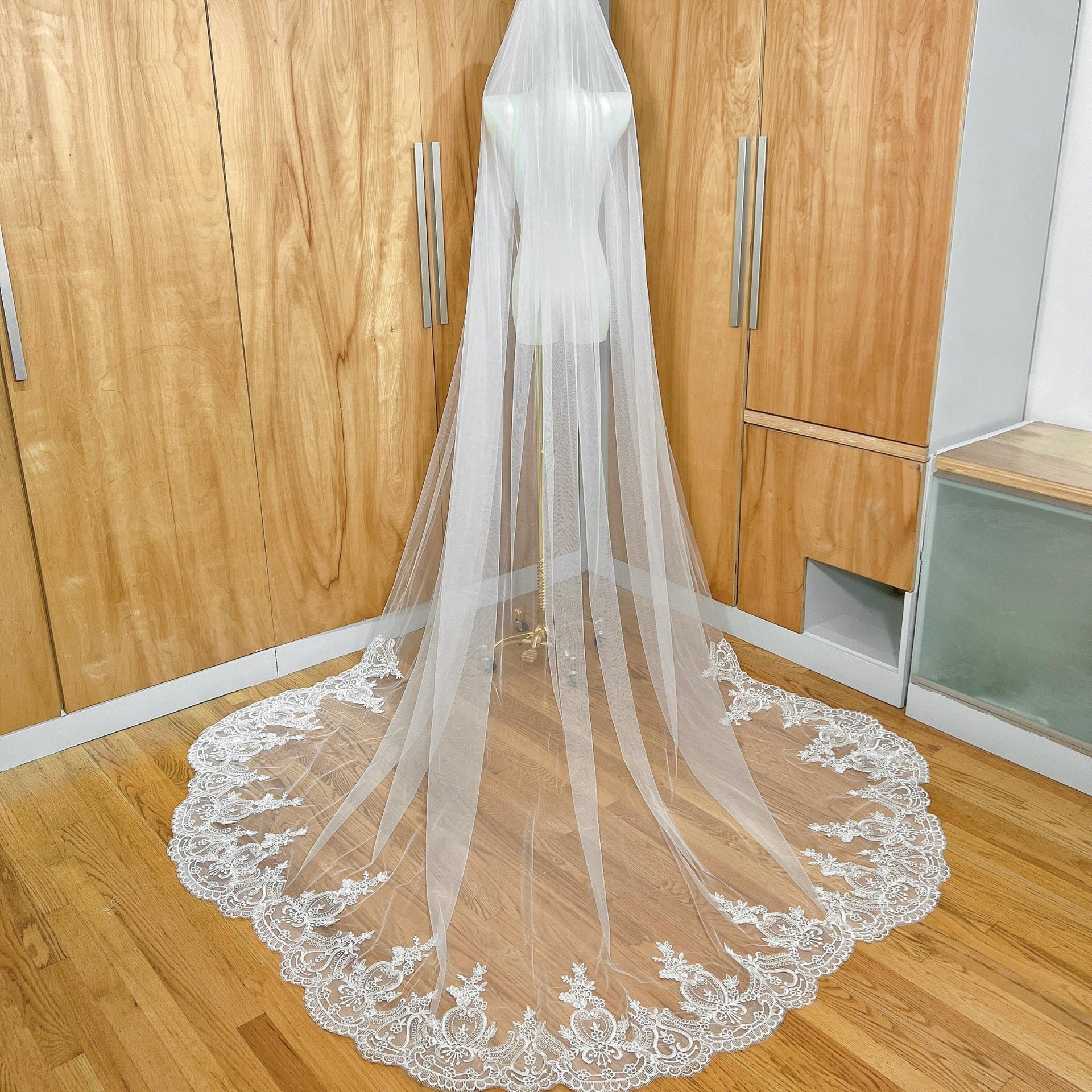 Cathedral Lace Trim Veil