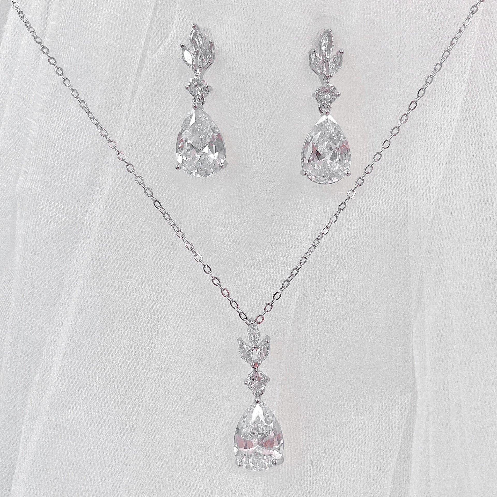 CZ Teardrop Necklace Set