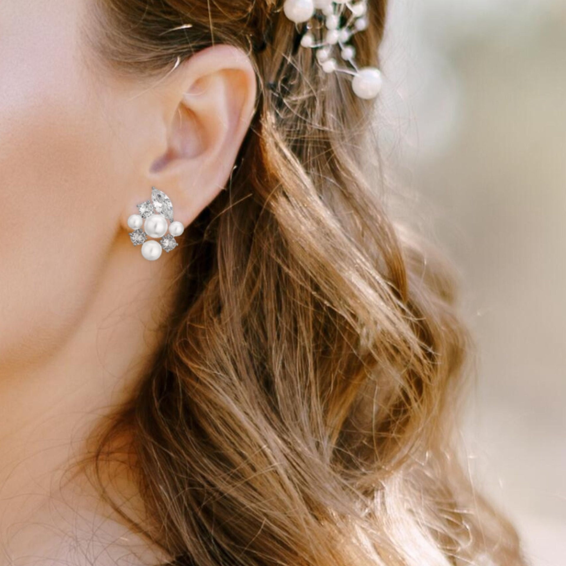 Simple Pearl Wedding Earrings