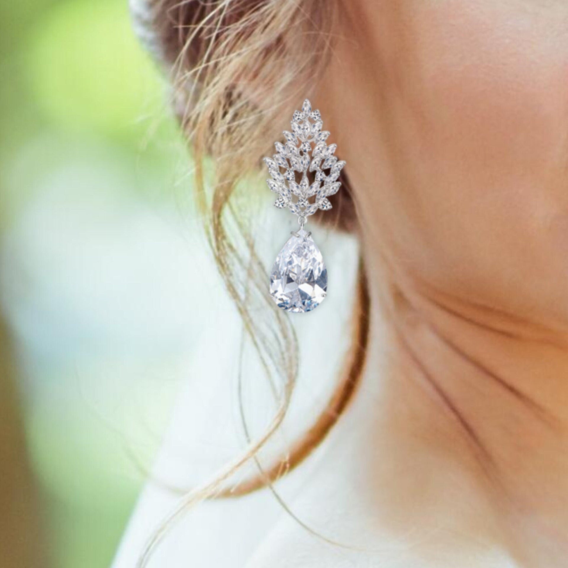 Long CZ Bridal Earrings