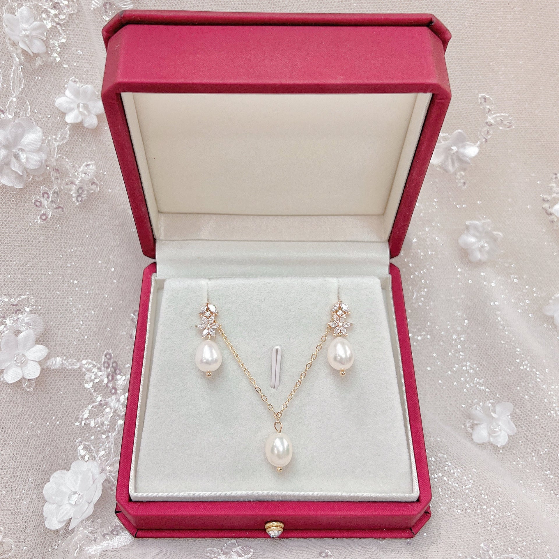 Real Pearl Earrings Necklace Set