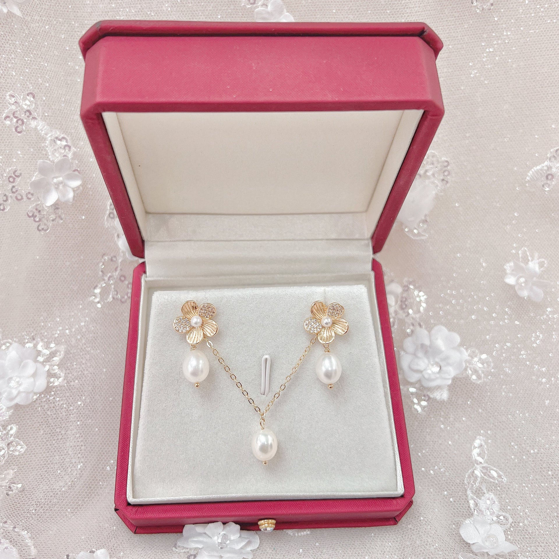 Floral Real Pearl Jewelry Set