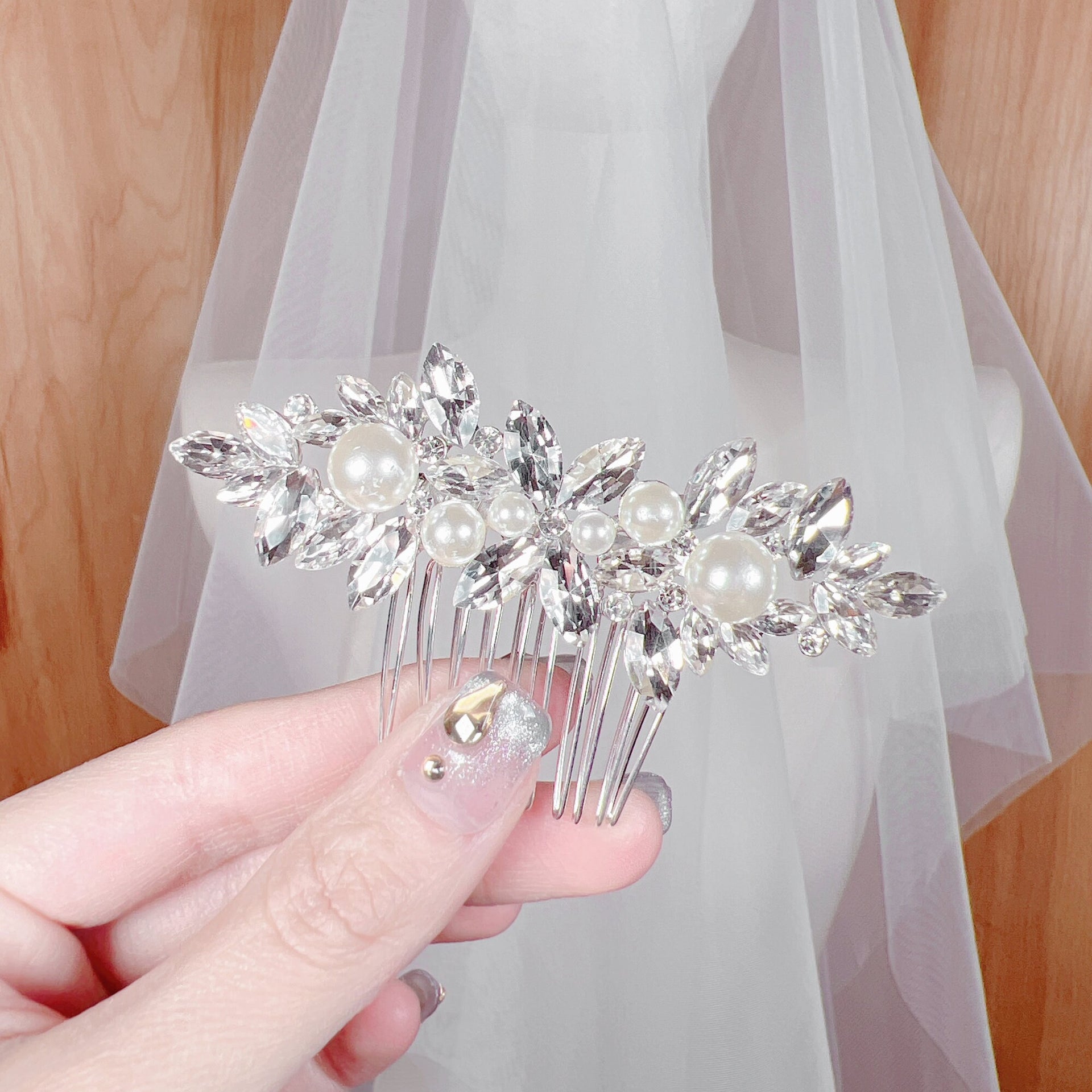 Crystal Hair Comb with Pearls