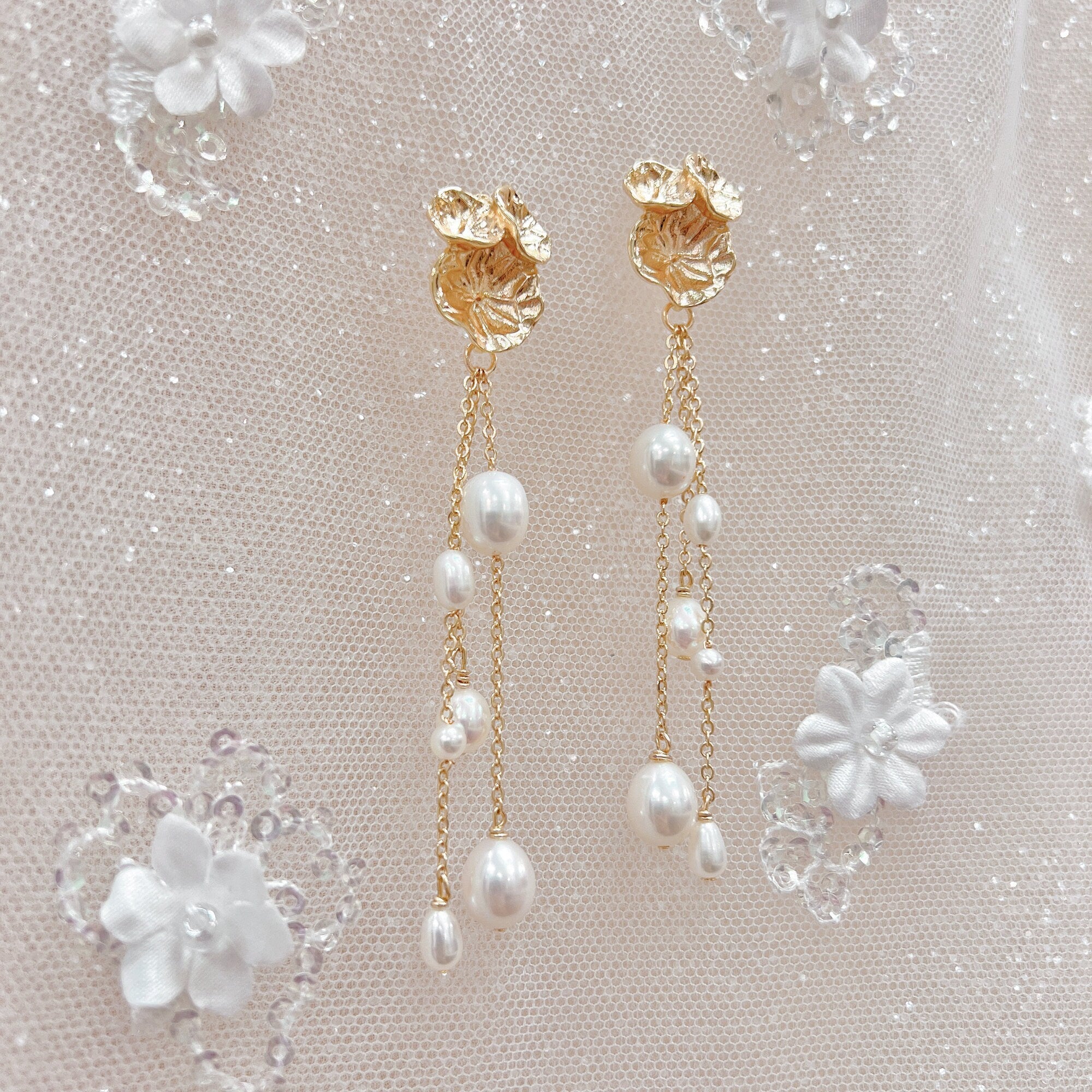 Long Pearl Bridal Earrings