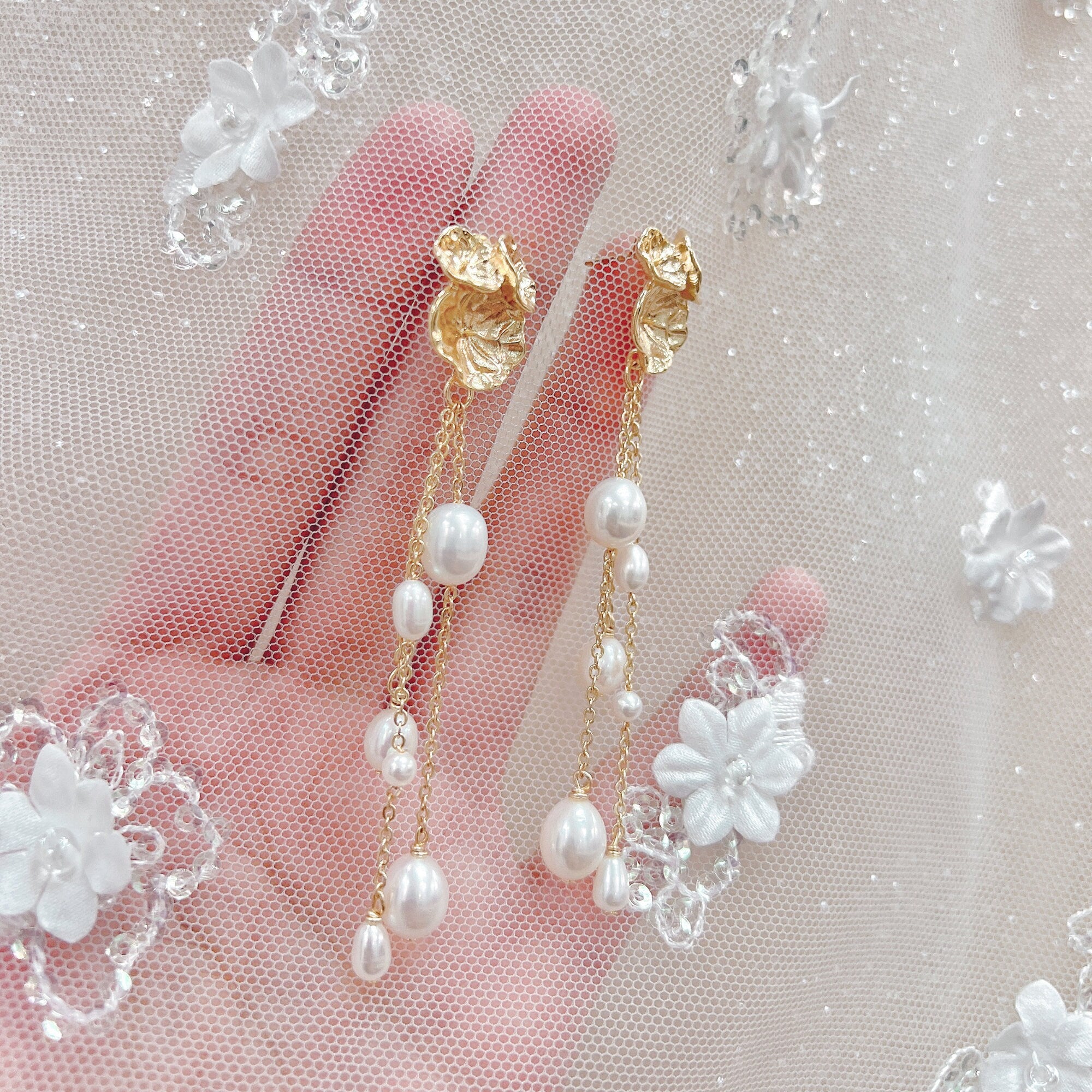 Long Pearl Bridal Earrings